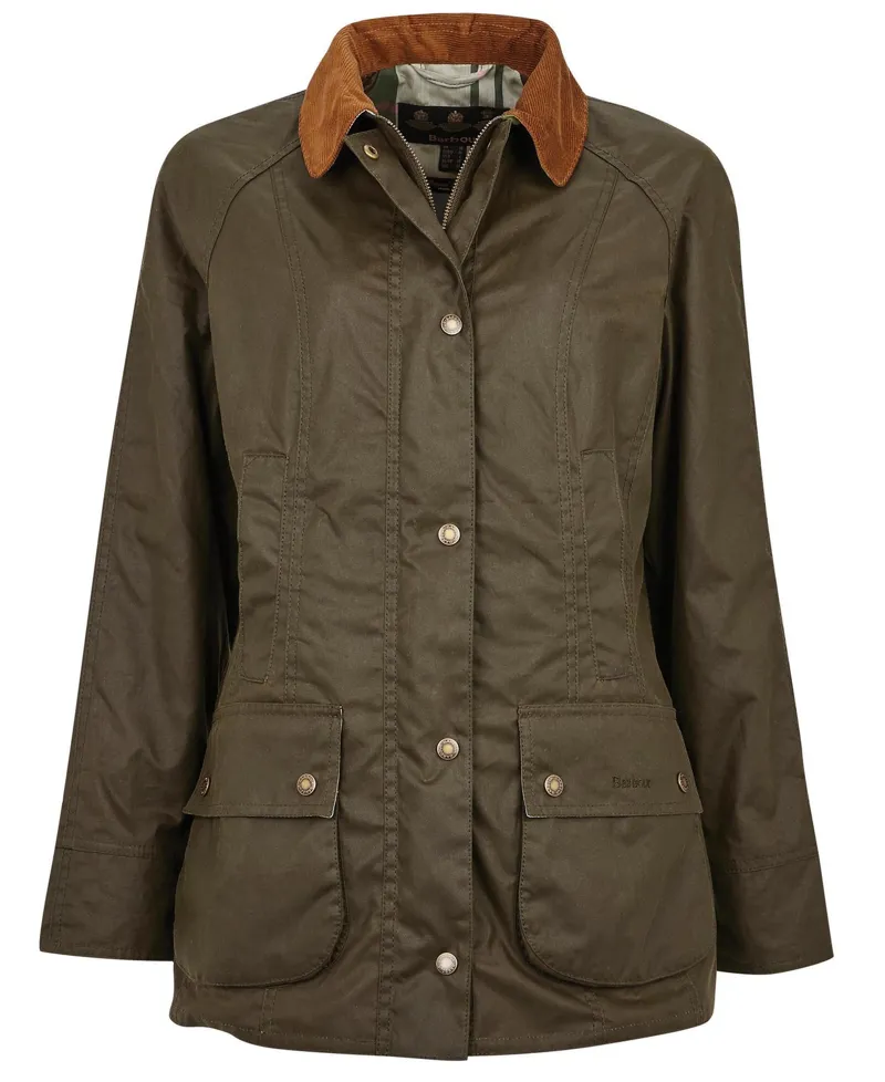 Barbour Ladies Aintree Wax Jacket Archive Olive/Pink Olive Tartan -1